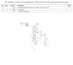 24 Series: control thumbpiece (710) trim for rim and vertical device